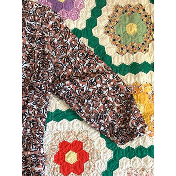 Vintage 1940s Novelty Print Dress Orange Brown Rayon Velvet Bows Abstract AS IS - Picture 6 of 16